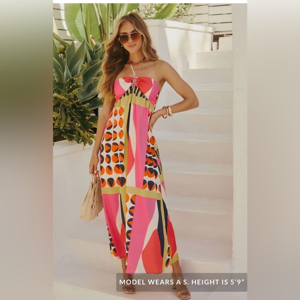 Vici Strapless Dress in Pink, Orange, and Yellow